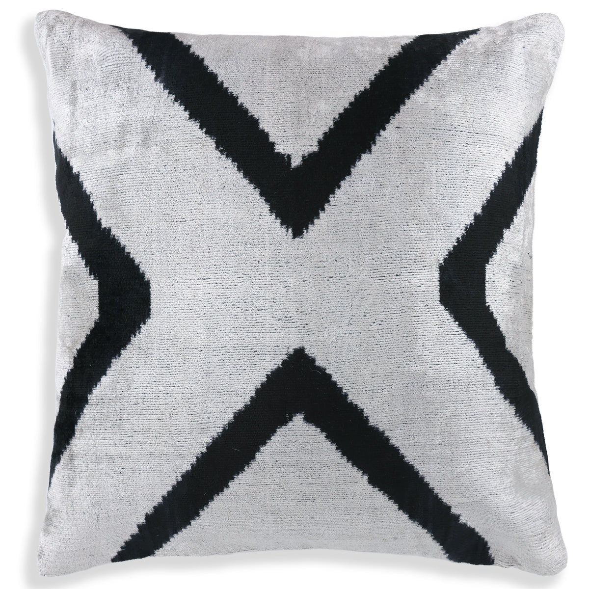 Modern Black & White Chevron Ikat Velvet Pillow – 16x16 Handmade Cushion