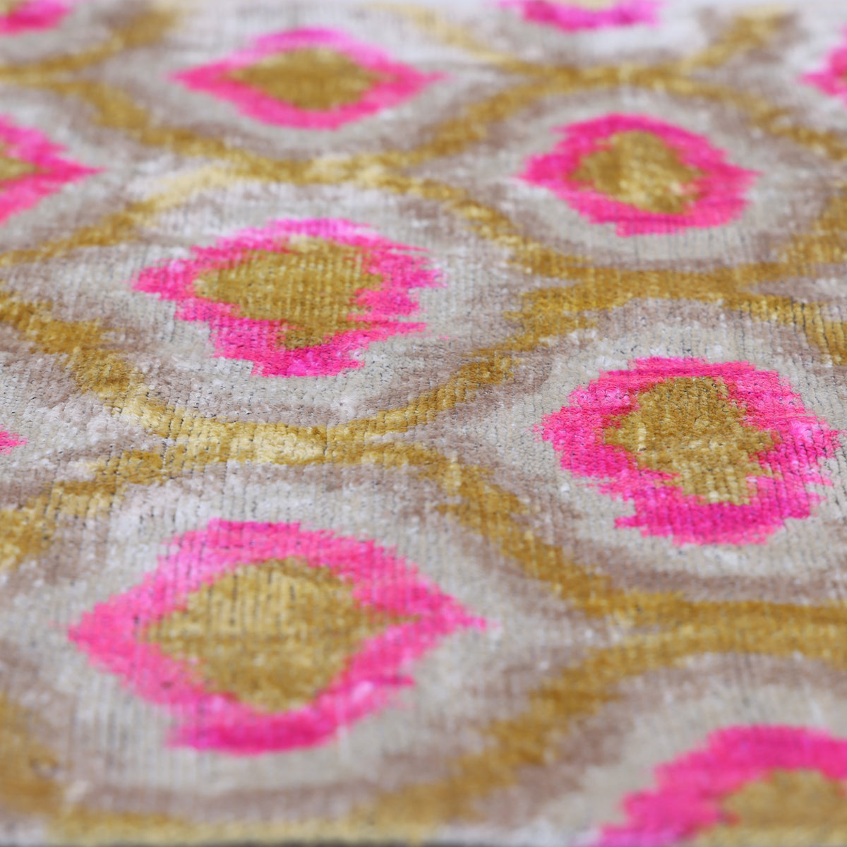 Pink Ikat Silk Velvet Pillow 20x20 | Handmade Luxury Designer Cushion