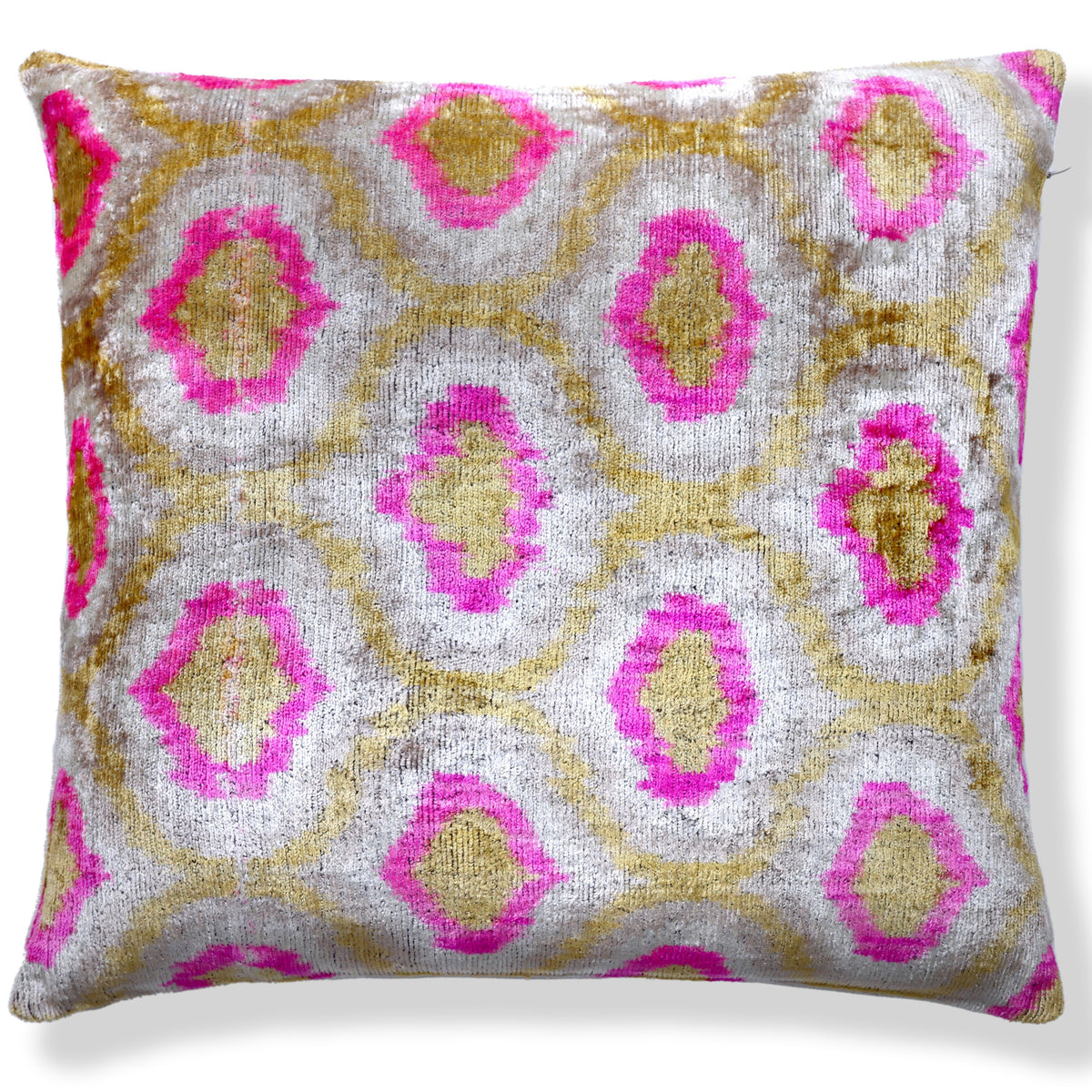Pink Ikat Silk Velvet Pillow 20x20 | Handmade Luxury Designer Cushion