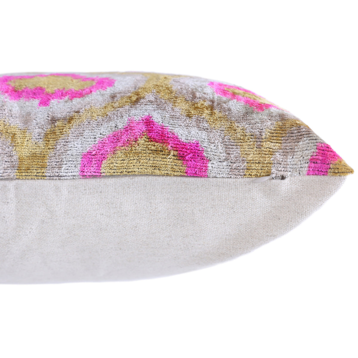 Pink Ikat Silk Velvet Pillow 20x20 | Handmade Luxury Designer Cushion