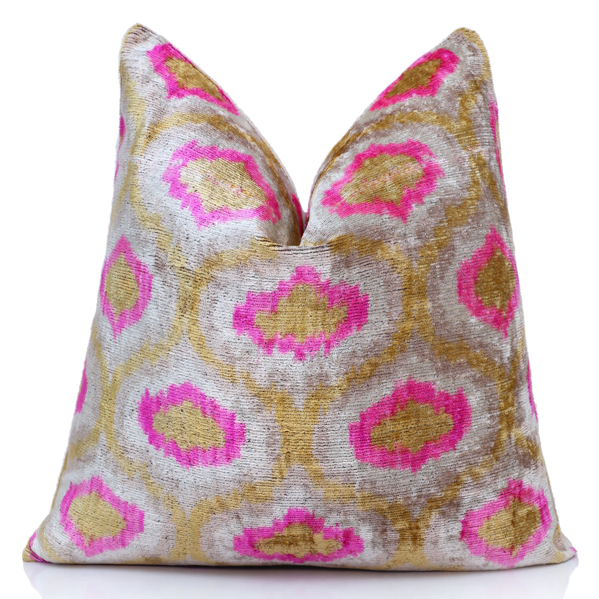 Pink Ikat Silk Velvet Pillow 20x20 | Handmade Luxury Designer Cushion
