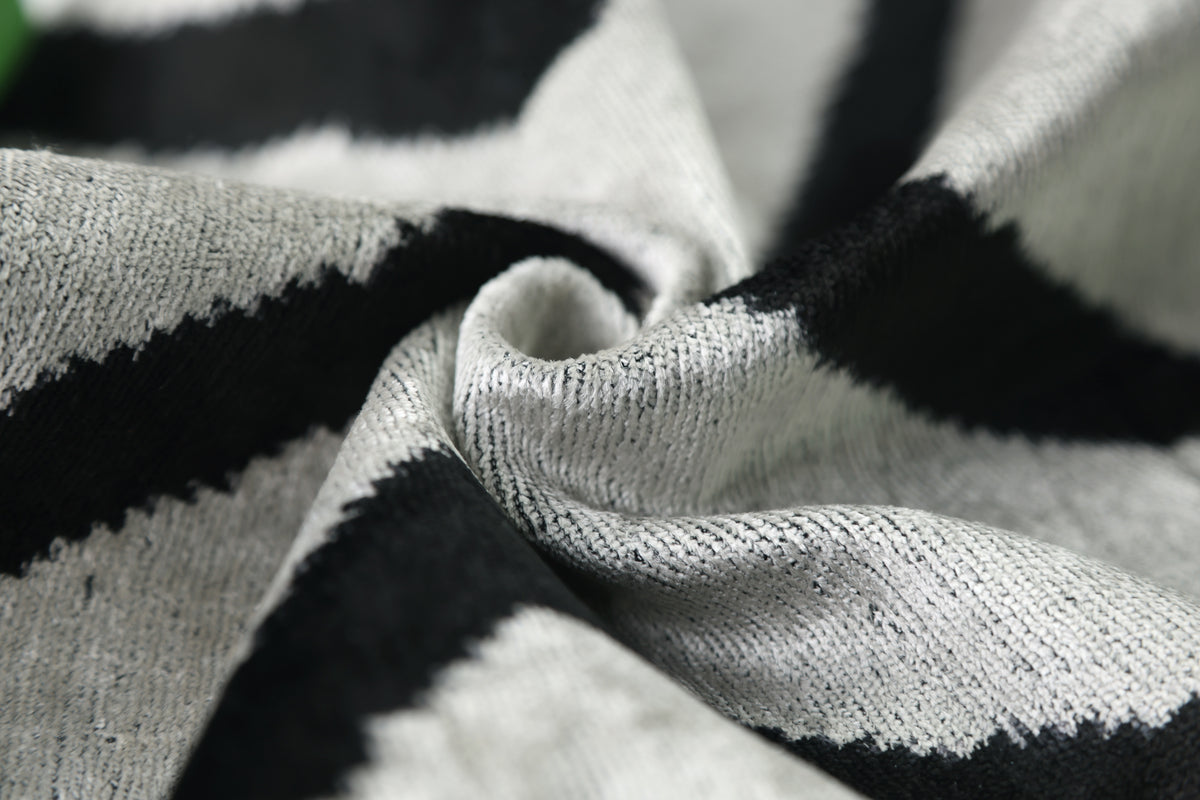 Modern Black & White Chevron Ikat Velvet Pillow – 16x16 Handmade Cushion
