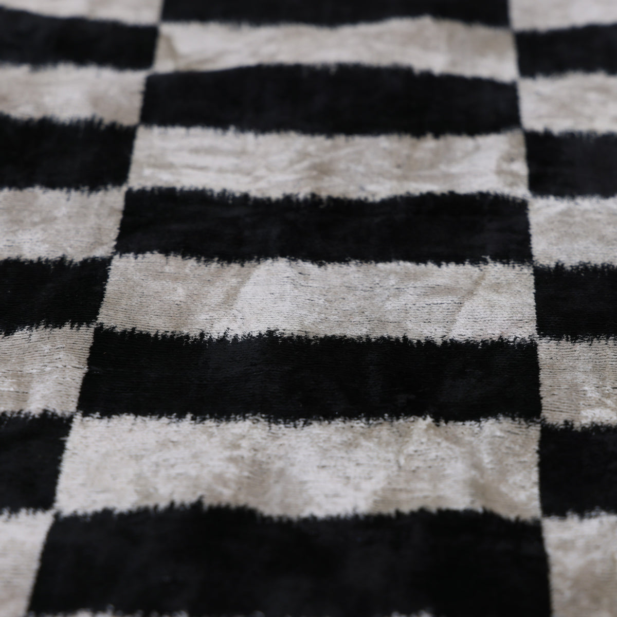 Hand-Knotted Silk Velvet Ikat Lumbar Pillow - 16x24 Black & Silver White