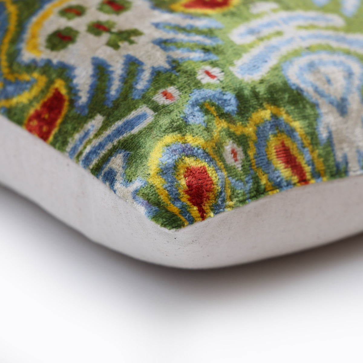 Green Ikat Silk Velvet Pillow 20x20 | Handmade Designer Accent Cushion