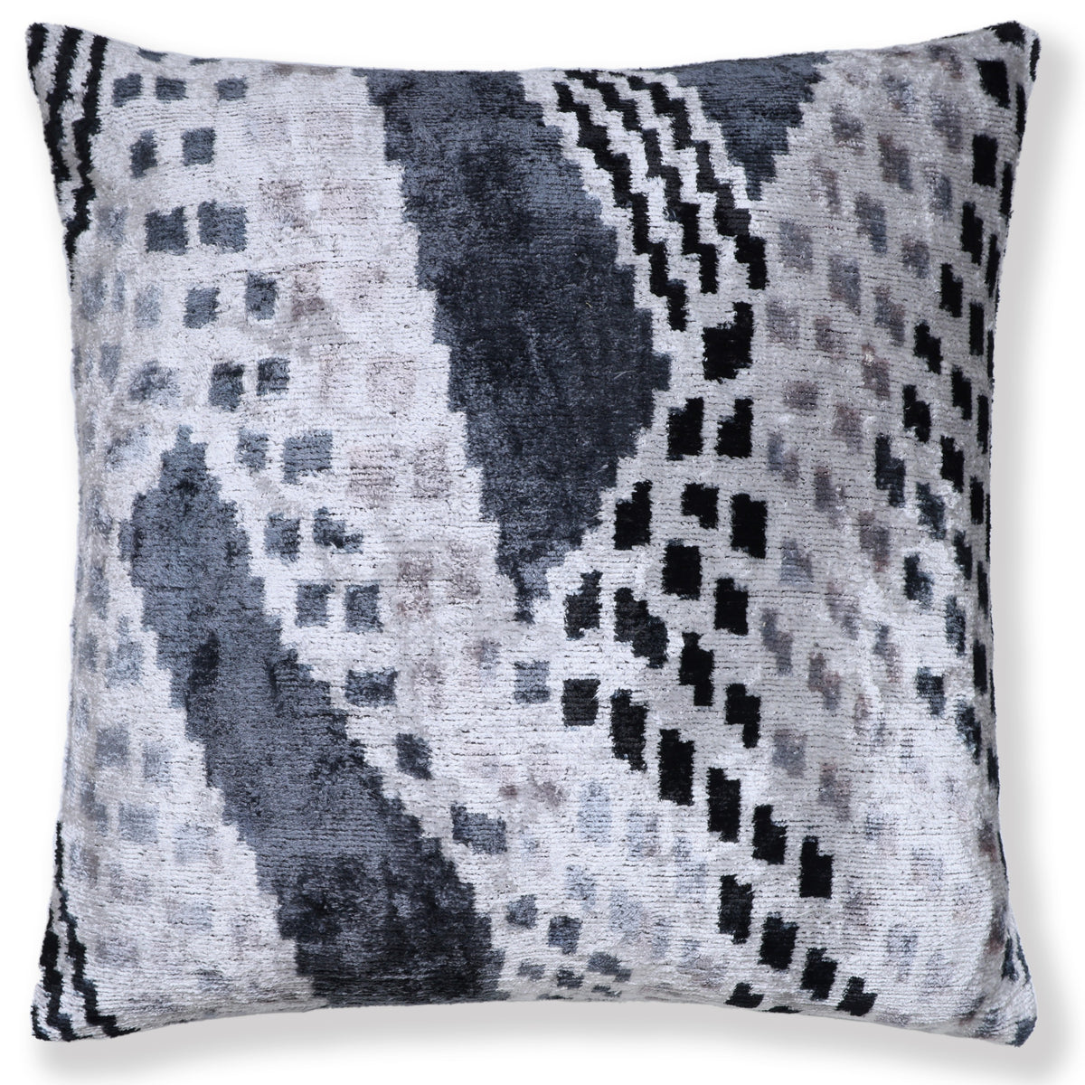 Monochrome Silk Velvet Throw Pillow 20x20 | Handmade Contemporary Designer Accent