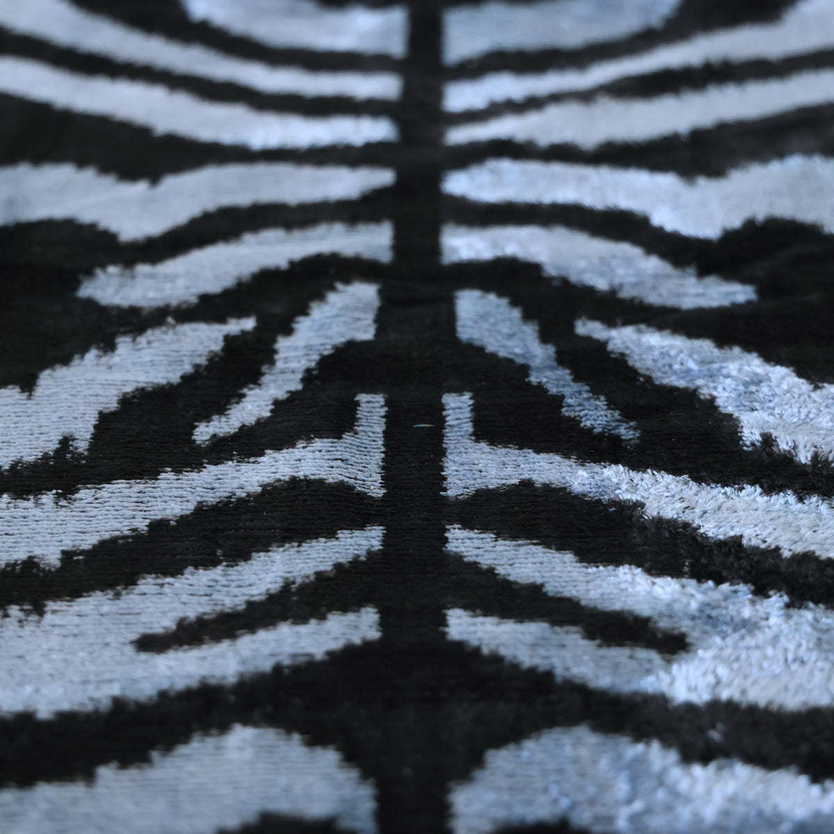 Black & Silver Blue Zebra Silk Velvet Throw Pillow 20x20 | Handmade Luxury Animal Print Accent