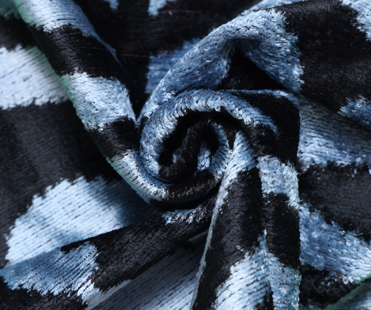 Black & Silver Blue Zebra Silk Velvet Throw Pillow 20x20 | Handmade Luxury Animal Print Accent