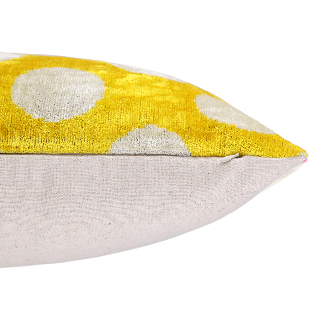 Luxury Silk Velvet Pillow 16x24 – Handmade Yellow Polka Dot Lumbar Cushion
