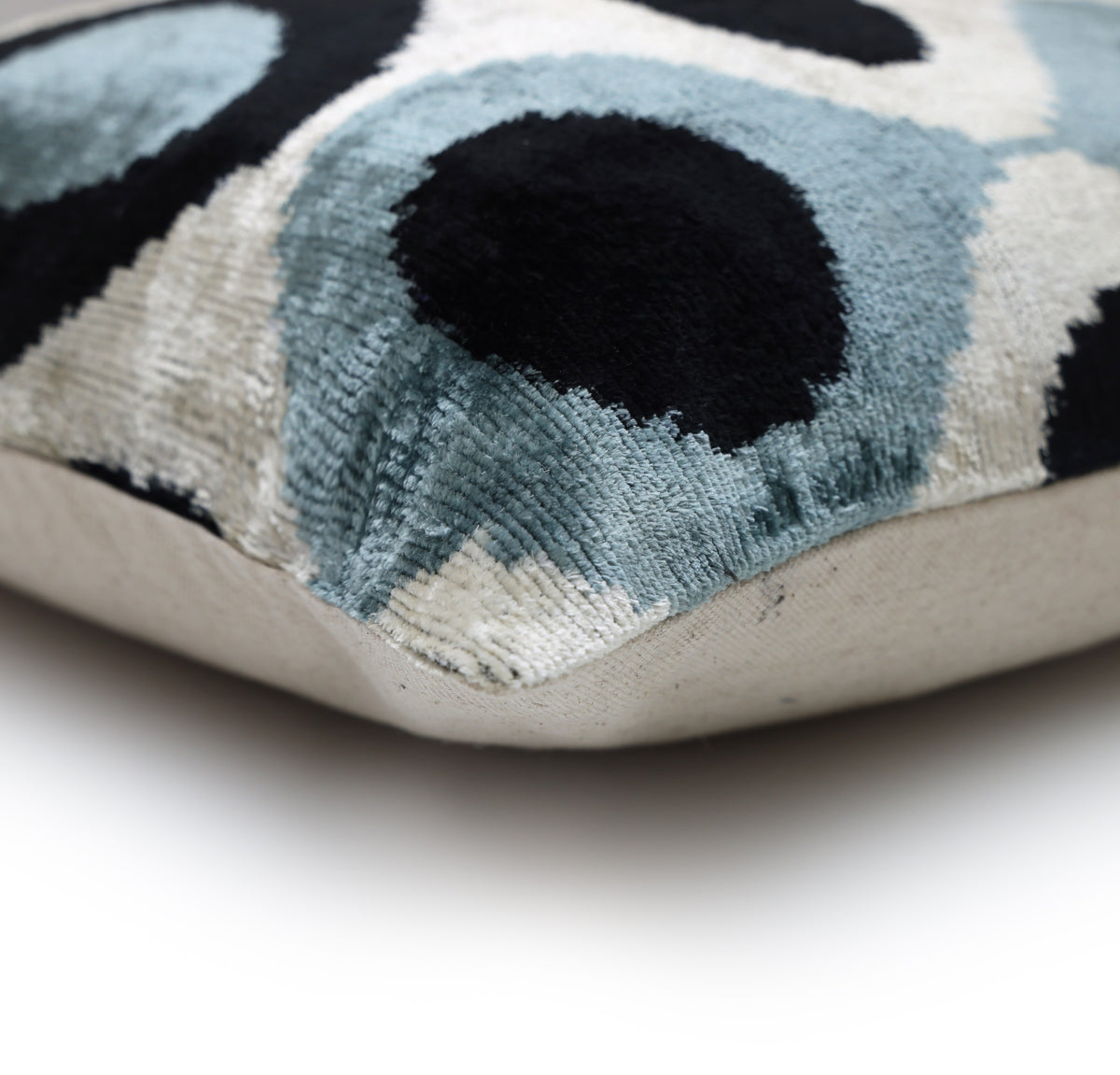 Blue & Black Ikat Silk Velvet Throw Pillow 20x20 | Handmade Designer Accent Pillow