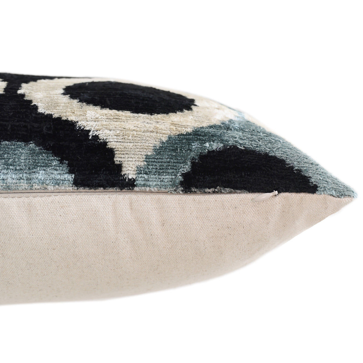 Blue & Black Ikat Silk Velvet Throw Pillow 20x20 | Handmade Designer Accent Pillow