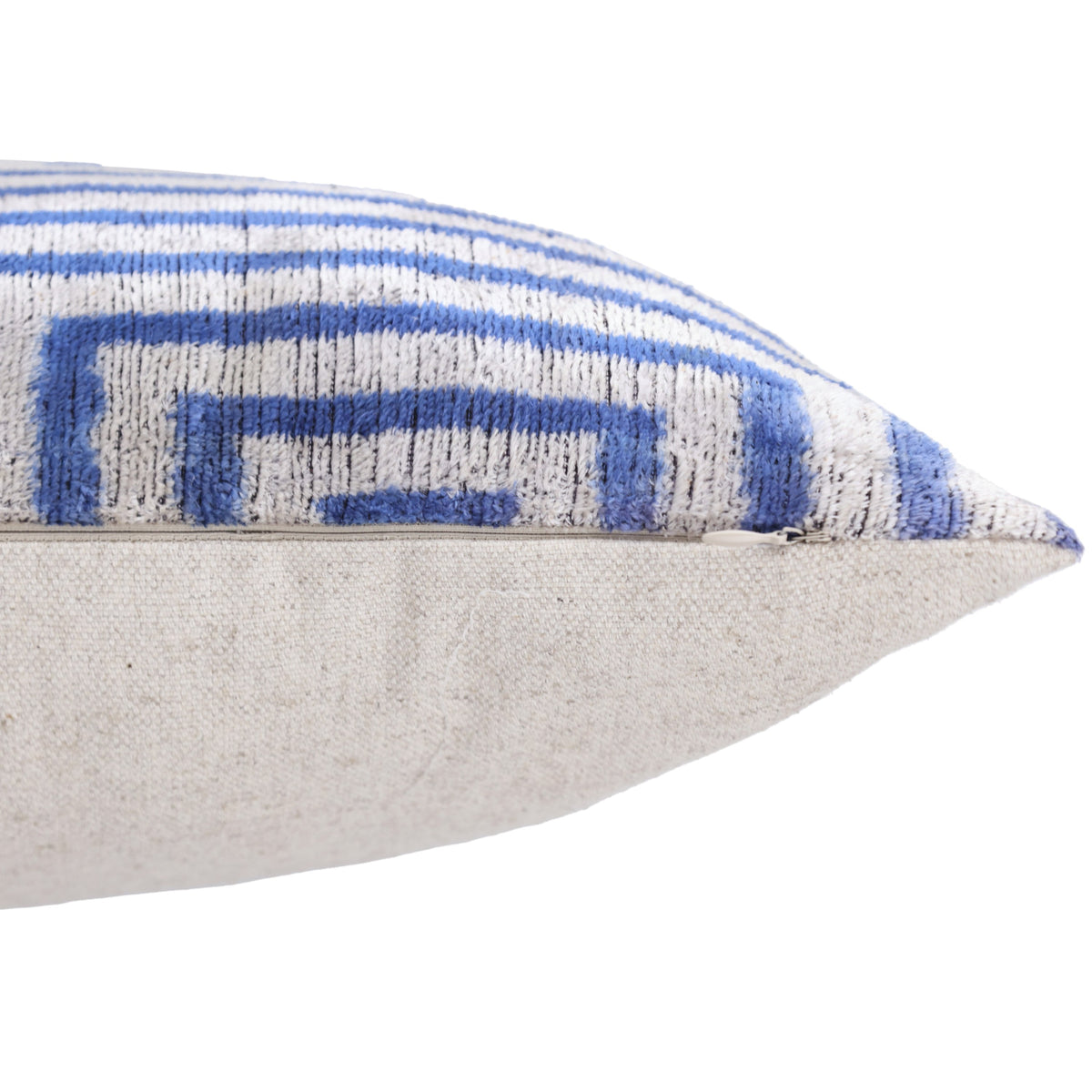 Luxury Silk Velvet Pillow 16x24 – Handmade Blue Geometric Square Lumbar Cushion