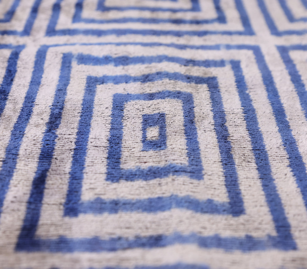 Luxury Silk Velvet Pillow 16x24 – Handmade Blue Geometric Square Lumbar Cushion