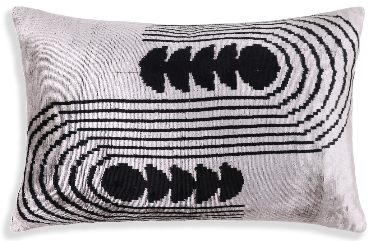 Handmade Silver Black Velvet Lumbar Pillow 16x24 – Modern Geometric Designer Cushion
