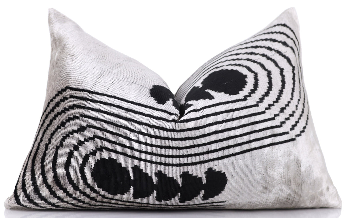 Handmade Silver Black Velvet Lumbar Pillow 16x24 – Modern Geometric Designer Cushion