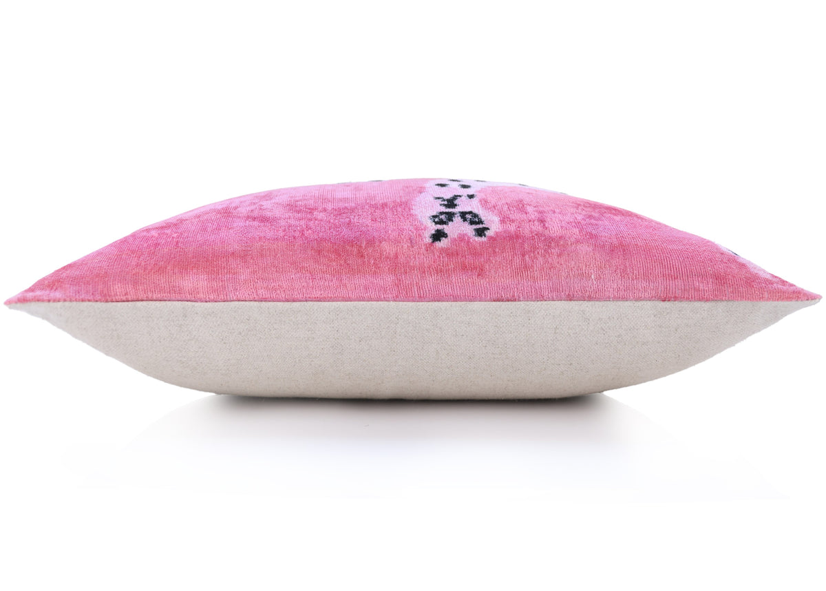Handmade Pink Velvet Lumbar Pillow 16x24 – Designer Leopard Motif Luxury Cushion