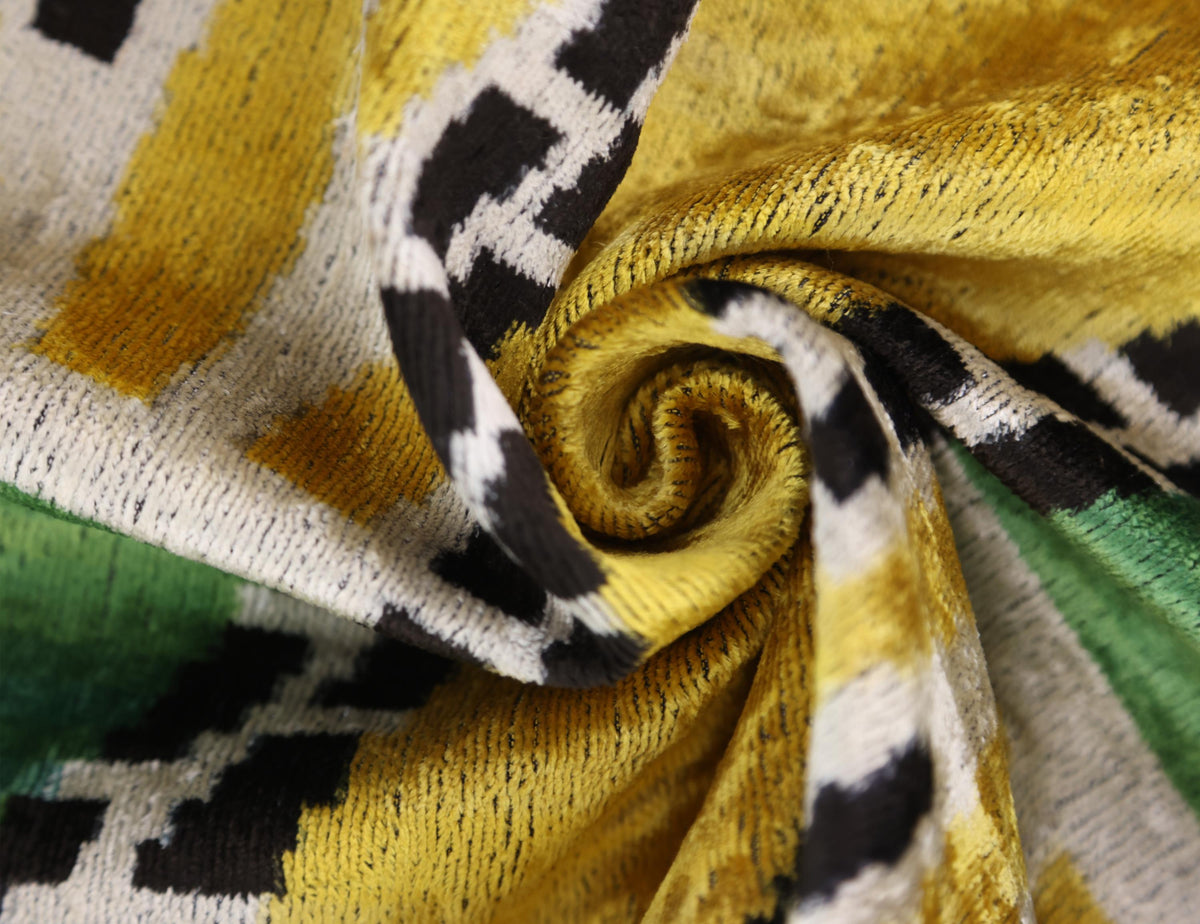 Luxury Yellow Silk Velvet Throw Pillow 16x24 – Handmade Geometric Designer Lumbar