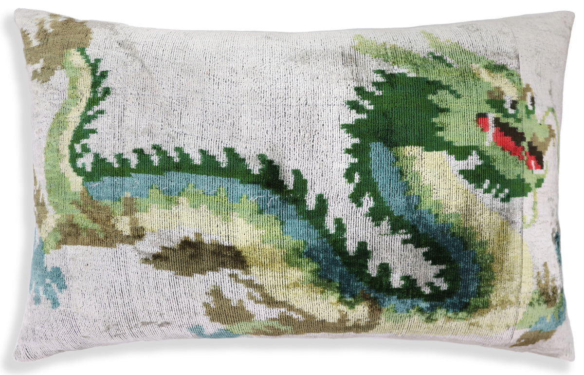 Luxury Dragon Silk Velvet Pillow 16x24 – Handmade Artisan Lumbar Cushion