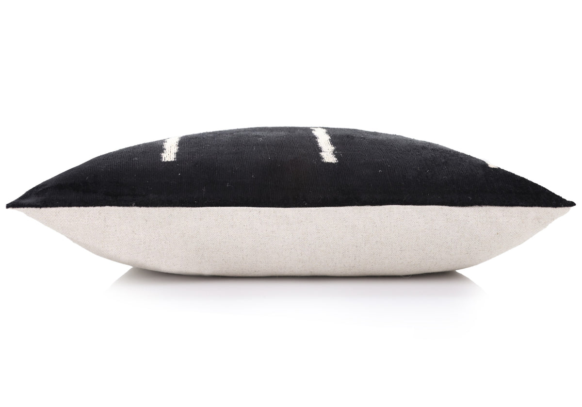Luxury Minimalist Black Velvet Pillow 16x24 – Handmade Silk Lumbar Cushion with Ivory Accents