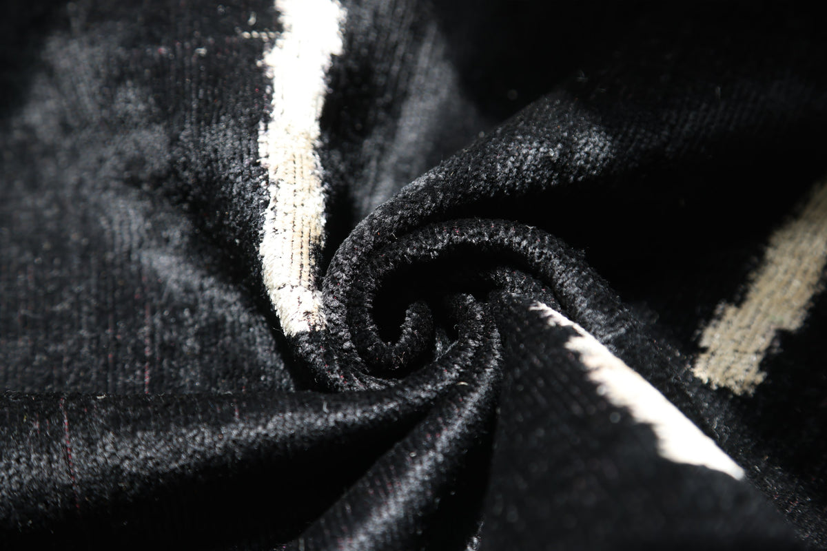 Luxury Minimalist Black Velvet Pillow 16x24 – Handmade Silk Lumbar Cushion with Ivory Accents