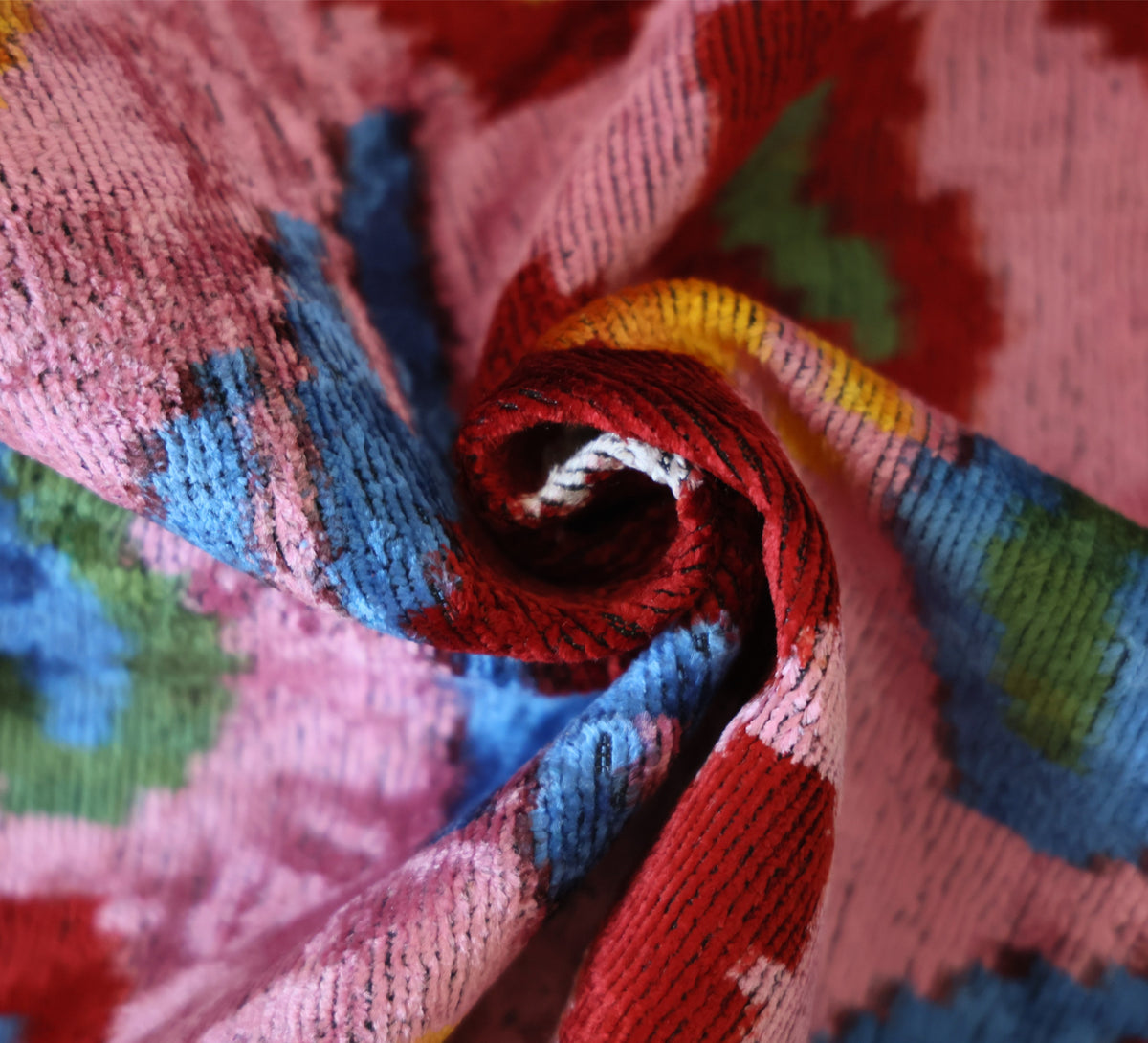 Pink Multicolor Floral Silk Velvet Lumbar Pillow – 16x24