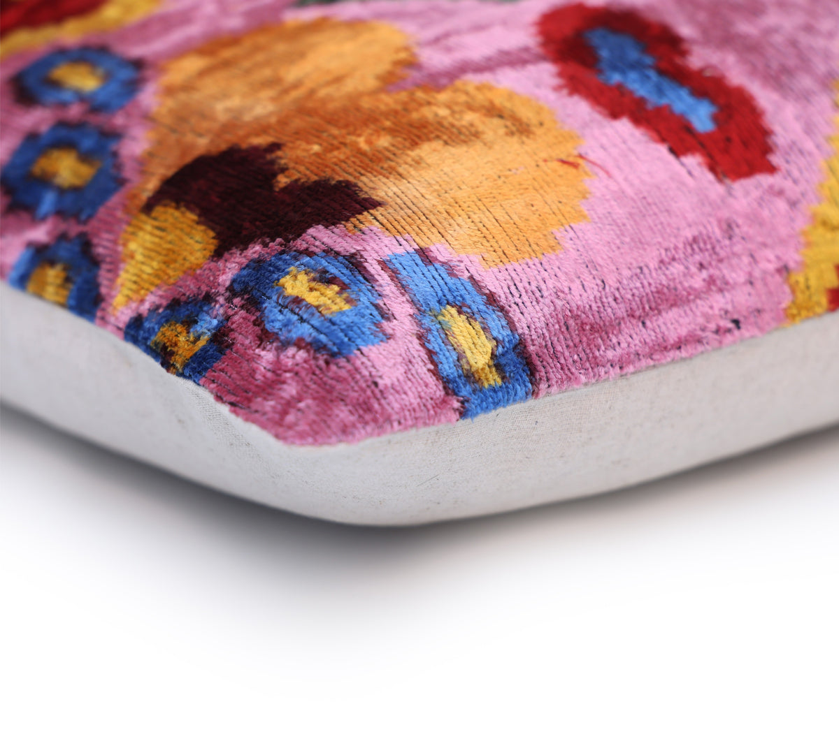 Pink Multicolor Floral Silk Velvet Lumbar Pillow – 16x24