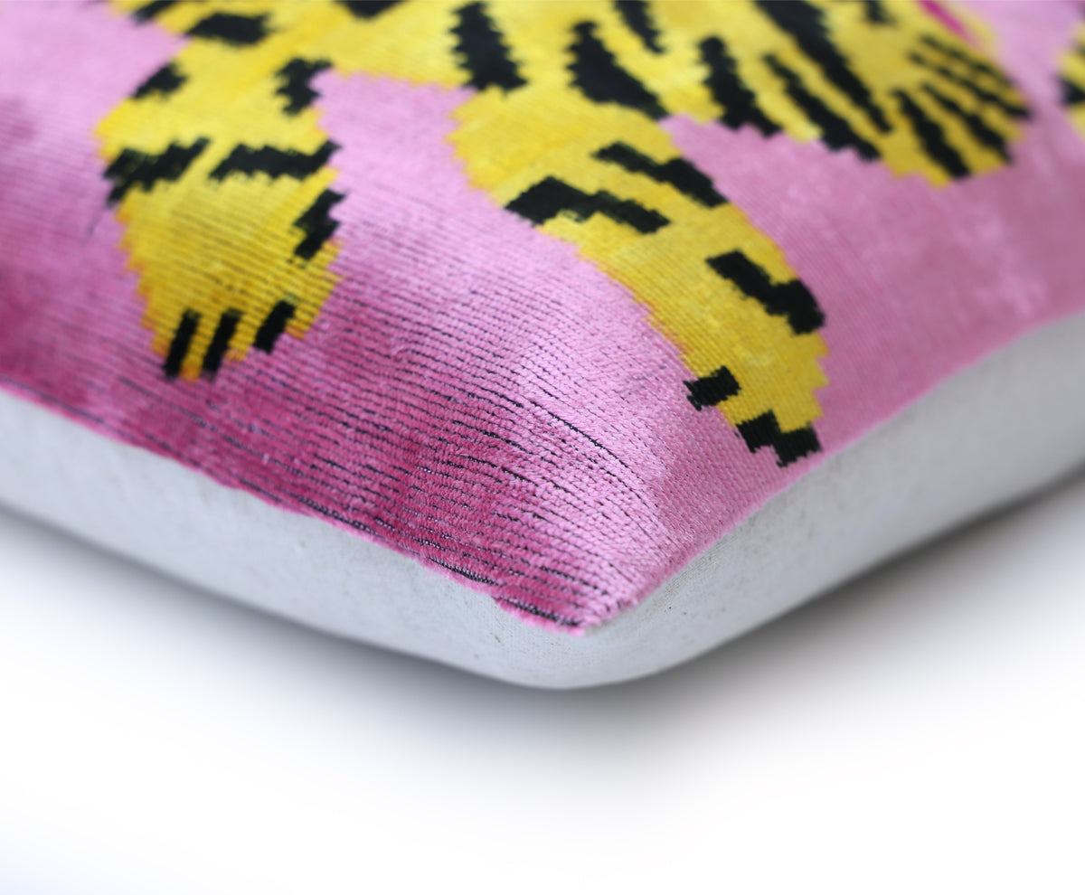 Pink Tiger Silk Velvet Lumbar Pillow – 16x24
