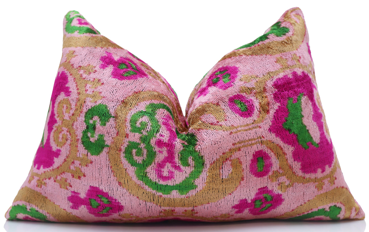 Pink Floral Silk Velvet Lumbar Pillow – 16x24