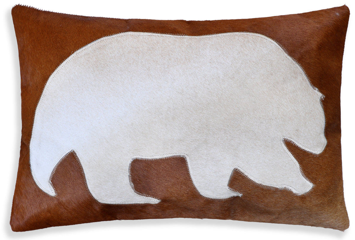 Luxury Genuine Cowhide Polar Bear Throw Pillow 16x24 | Handmade Hair-on-Hide Leather Designer Lumbar Cushion