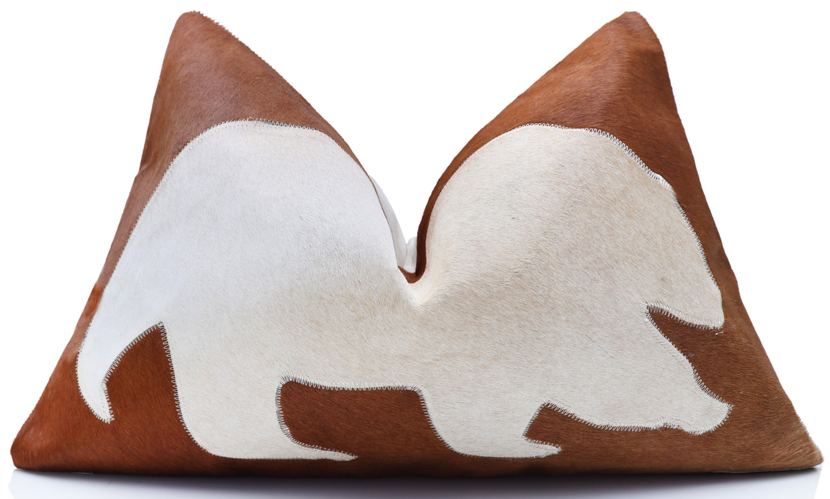 Luxury Genuine Cowhide Polar Bear Throw Pillow 16x24 | Handmade Hair-on-Hide Leather Designer Lumbar Cushion