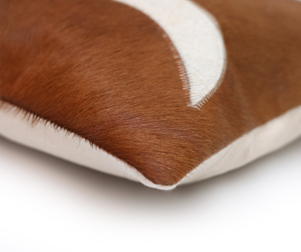 Luxury Longhorn Cowhide Leather Throw Pillow 16x24 | Handmade Western Designer Lumbar Cushion | Brown & Ivory