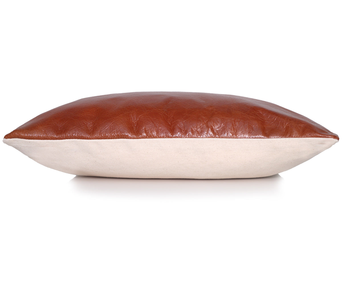 Luxury Cognac Genuine Leather Throw Pillow 18x18 | Handmade Full-Grain Leather Cushion