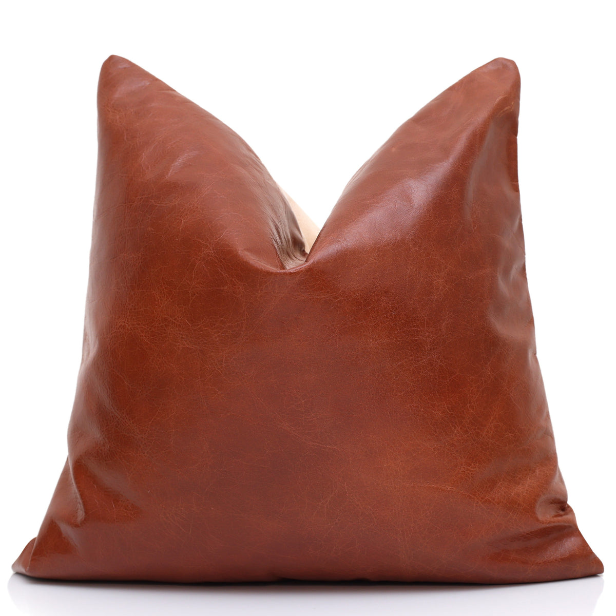 Luxury Cognac Genuine Leather Throw Pillow 18x18 | Handmade Full-Grain Leather Cushion