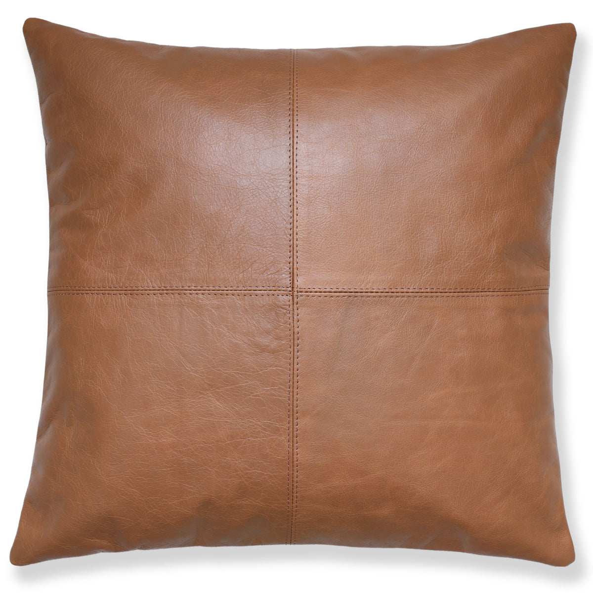 Luxury Camel Brown Genuine Leather Throw Pillow 18x18 | Handmade Modern Leather Cushion