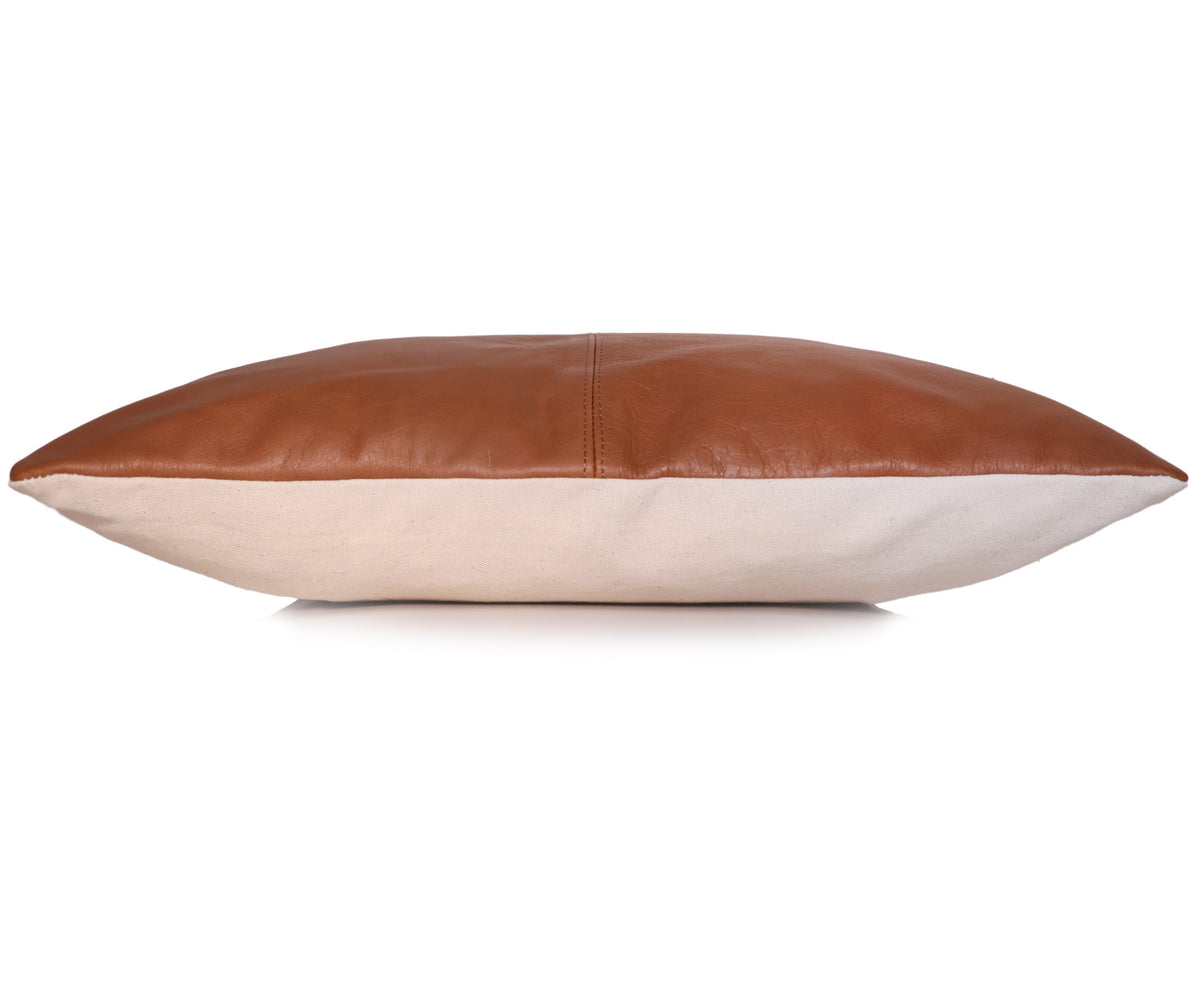 Luxury Camel Brown Genuine Leather Throw Pillow 18x18 | Handmade Modern Leather Cushion