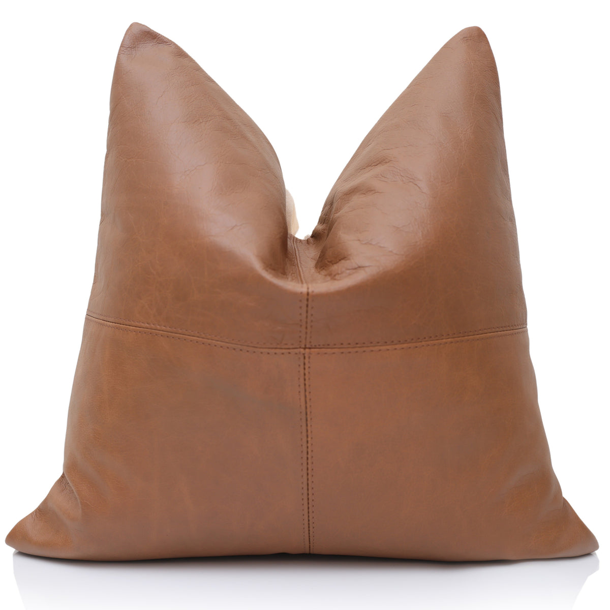 Luxury Camel Brown Genuine Leather Throw Pillow 18x18 | Handmade Modern Leather Cushion