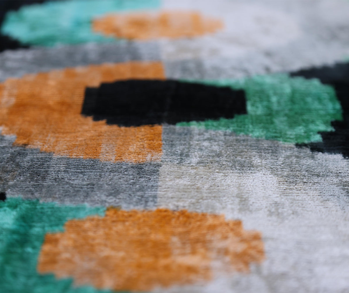 Green Orange Abstract Silk Velvet Lumbar Pillow – 16x24 Handmade Modern Cushion