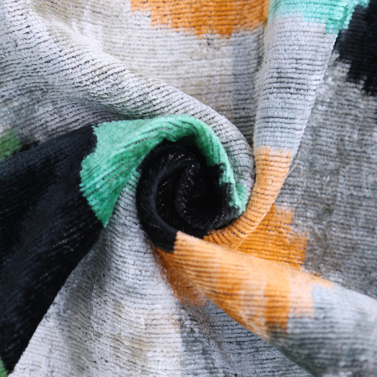 Green Orange Abstract Silk Velvet Lumbar Pillow – 16x24 Handmade Modern Cushion