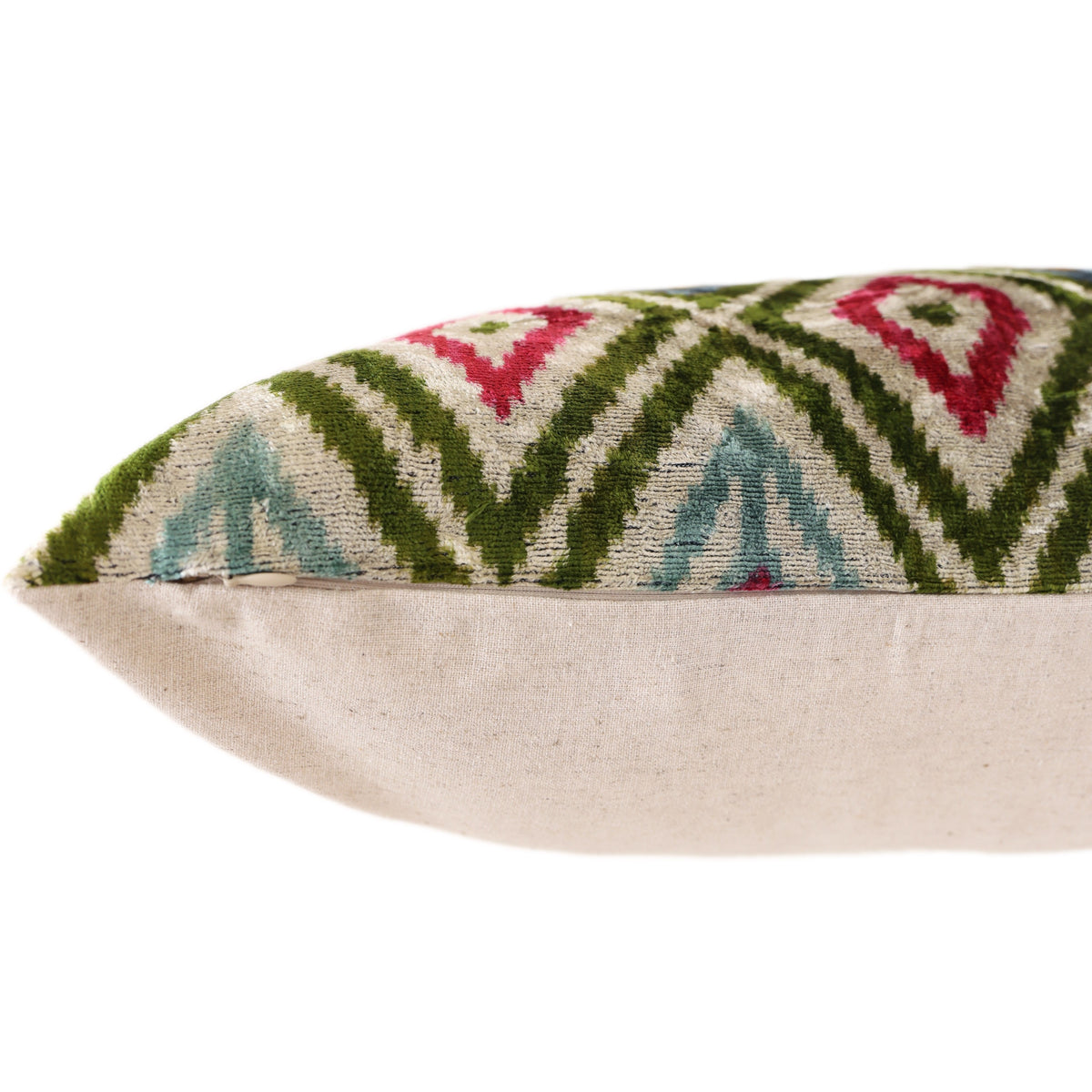 20x20 Multicolor Green Ikat Silk Velvet Pillow