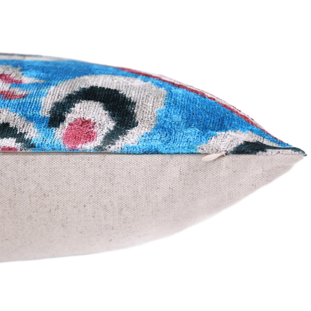 Blue Silk Velvet Ikat Lumbar Pillow 16x24 – Handmade Luxury