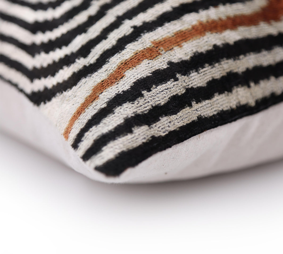 Black Ivory Rust Geometric Silk Velvet Lumbar Pillow – 16x24 Handmade Luxury Cushion