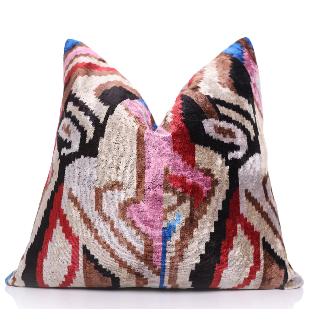 Abstract Multicolor Silk Velvet Pillow – 20x20 Handmade Art Deco Cushion