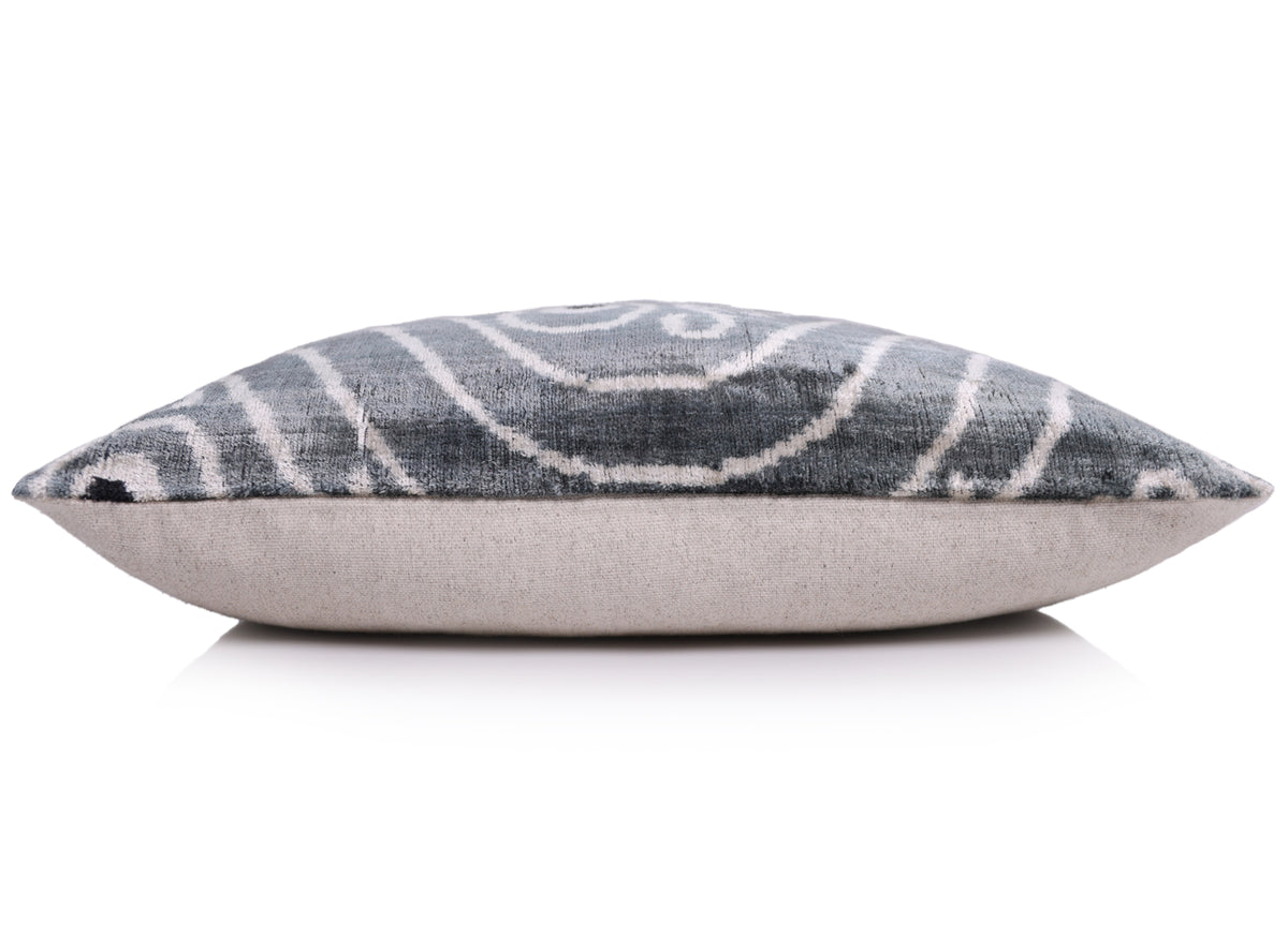 Gray & White Silk Velvet Ikat Lumbar Pillow 16x24 – Handmade