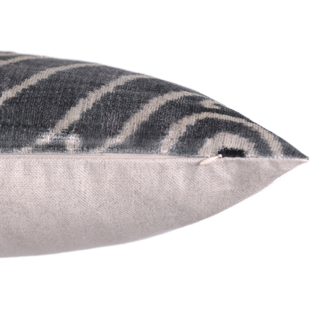Gray & White Silk Velvet Ikat Lumbar Pillow 16x24 – Handmade