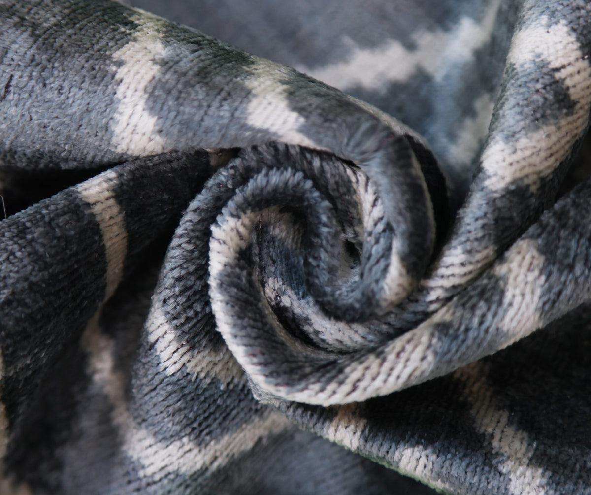 Gray & White Silk Velvet Ikat Lumbar Pillow 16x24 – Handmade