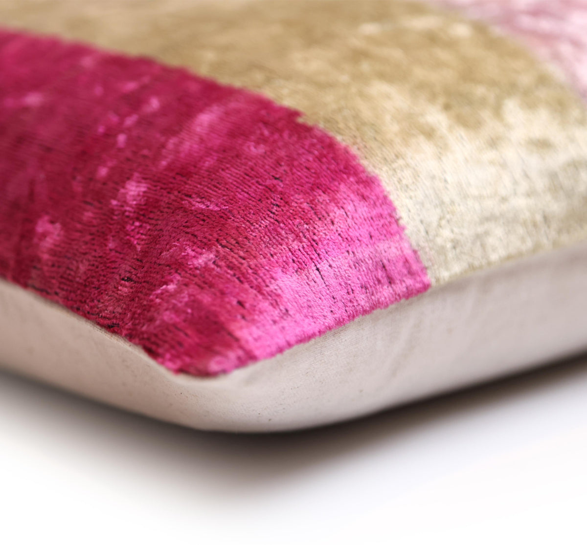 Pink Gold Striped Silk Velvet Lumbar Pillow – 16x24 Handmade Luxury Cushion