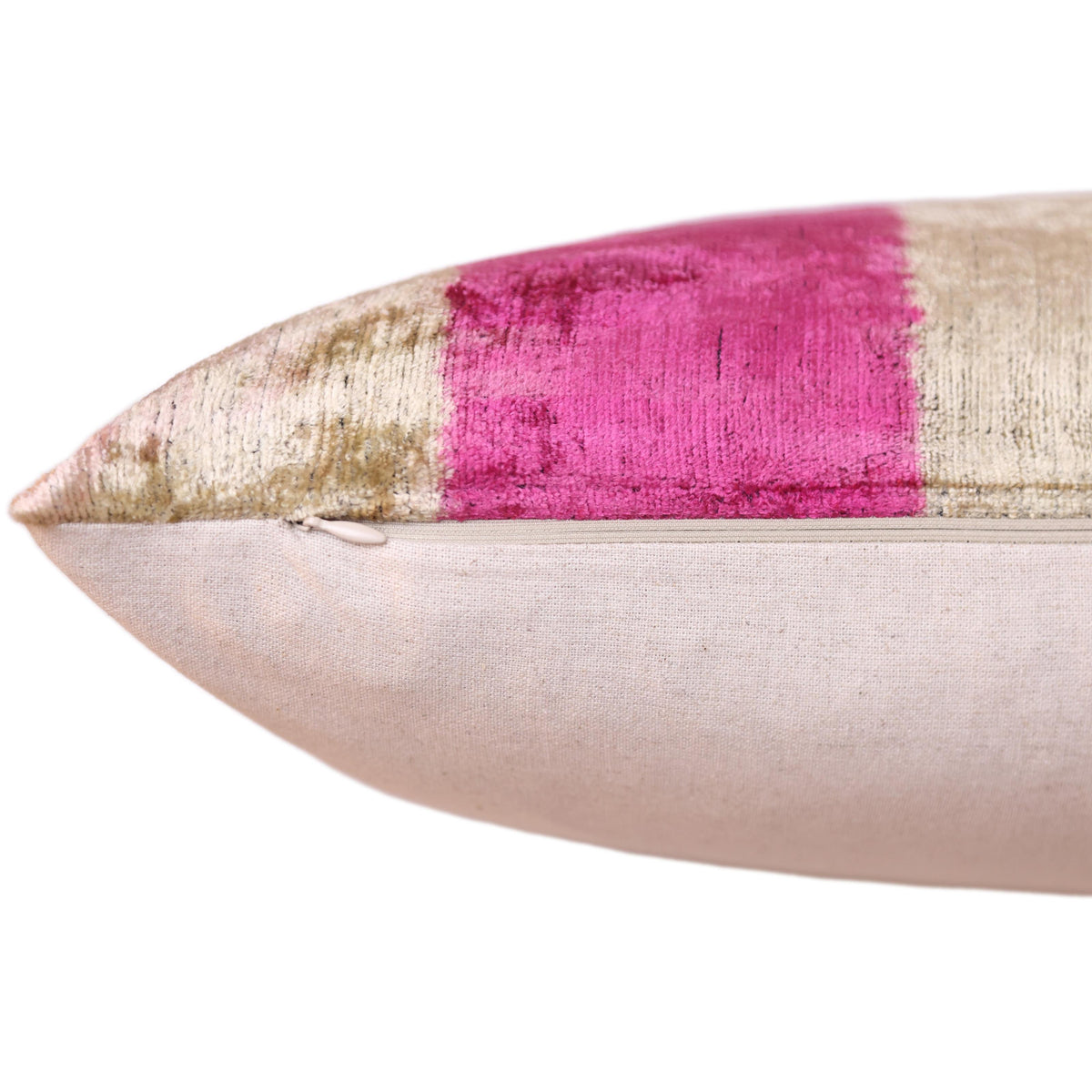 Pink Gold Striped Silk Velvet Lumbar Pillow – 16x24 Handmade Luxury Cushion