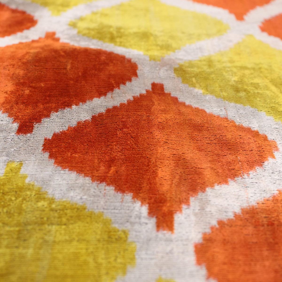 Orange Yellow Silk Velvet Lumbar Pillow – 16x24 Handmade Ikat Luxury Cushion