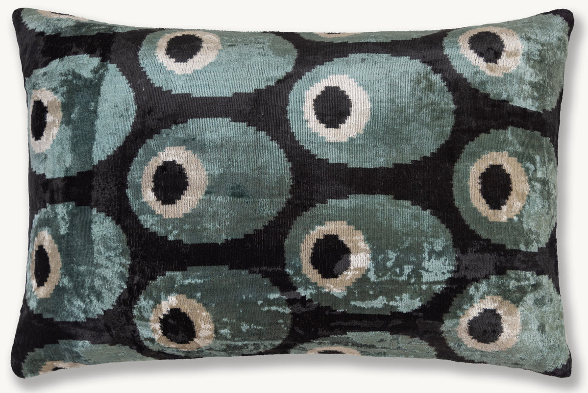 Seafoam & Black Abstract Silk Velvet Lumbar Pillow – 16x24