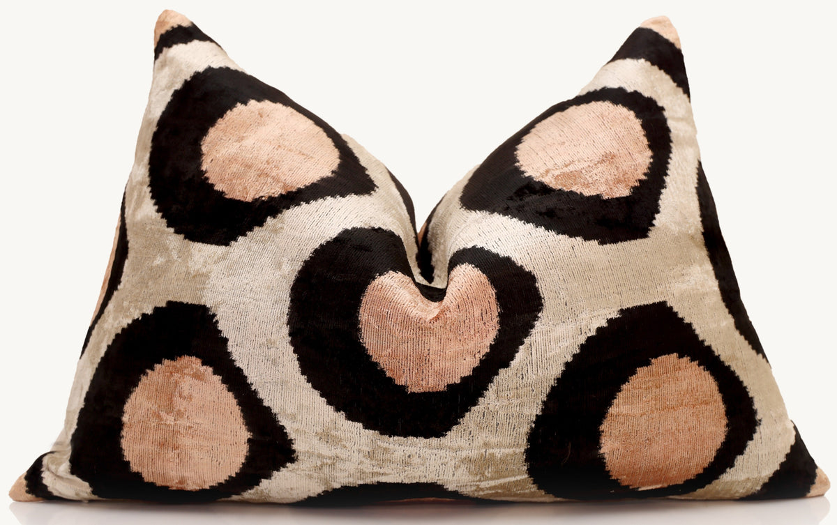 Blush, Ivory & Black Abstract Silk Velvet Lumbar Pillow – 16x24