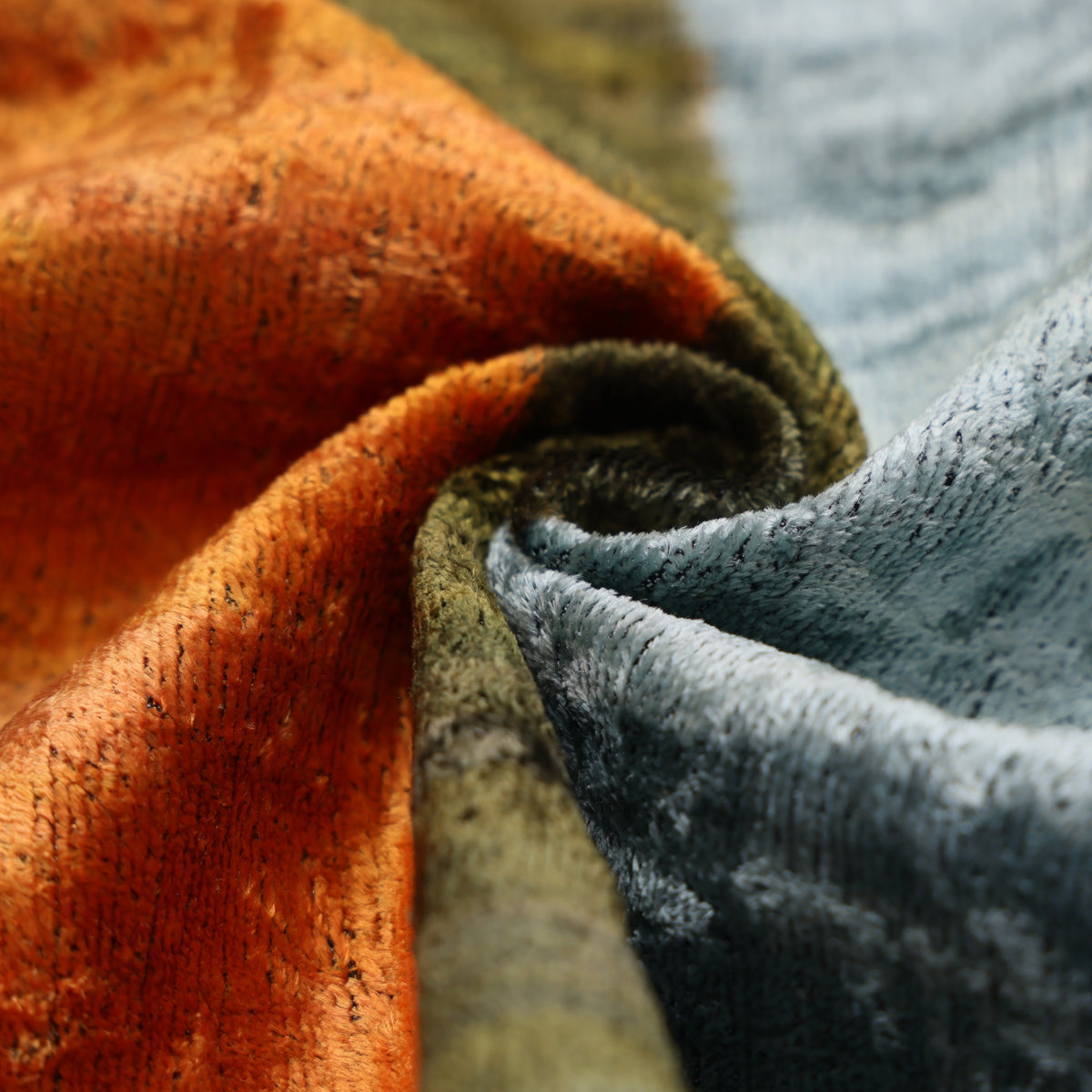 Steel Blue & Burnt Orange Silk Velvet Pillow – 20x20